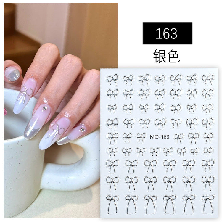 5D Minimalist Embossed Bow Nail Stickers (Black/White/Silver) - VaultDigital