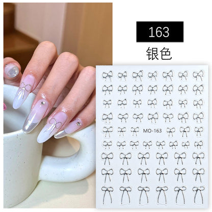 5D Minimalist Embossed Bow Nail Stickers (Black/White/Silver) - VaultDigital