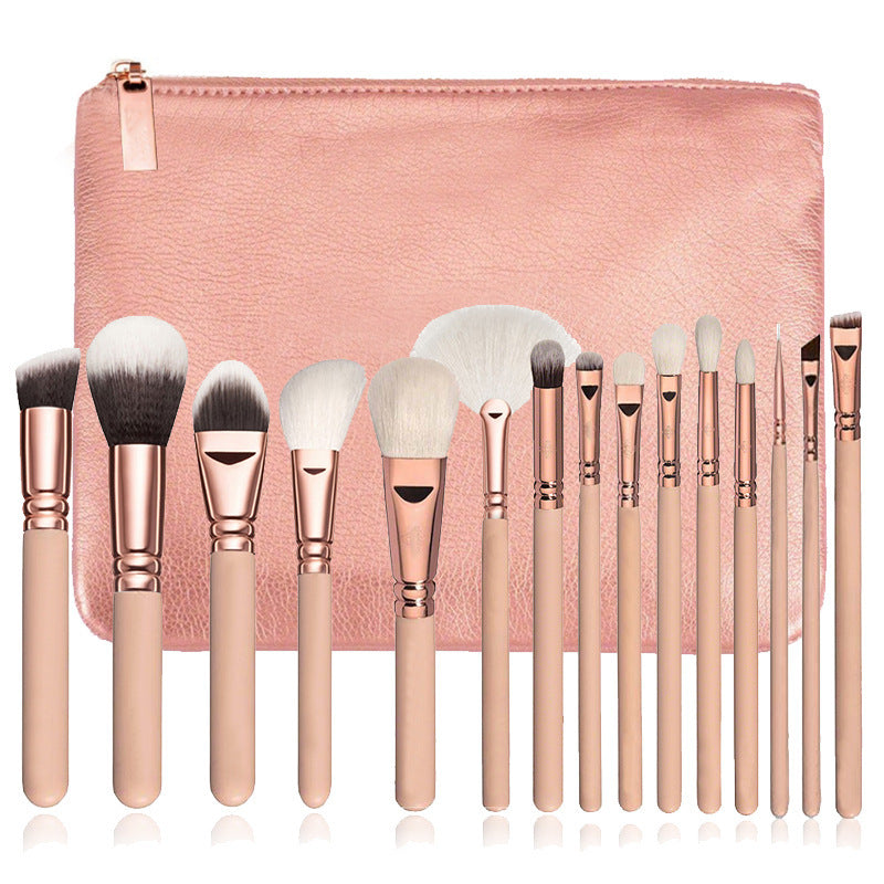 15-Piece Pink Rose Gold Makeup Brush Set - VaultDigital