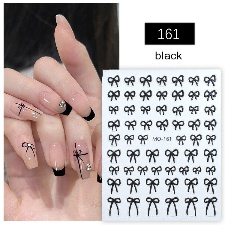 5D Minimalist Embossed Bow Nail Stickers (Black/White/Silver) - VaultDigital