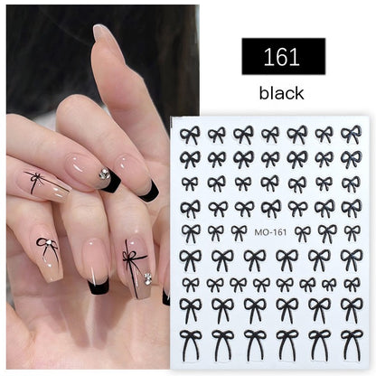 5D Minimalist Embossed Bow Nail Stickers (Black/White/Silver) - VaultDigital