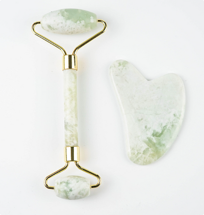 110g Xiu Yu White Jade Facial Roller Gua Sha Set - VaultDigital