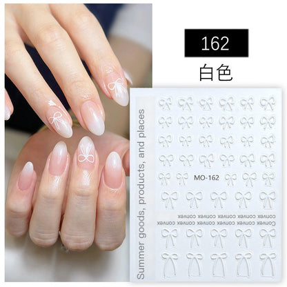 5D Minimalist Embossed Bow Nail Stickers (Black/White/Silver) - VaultDigital