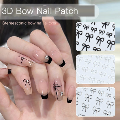 5D Minimalist Embossed Bow Nail Stickers (Black/White/Silver) - VaultDigital