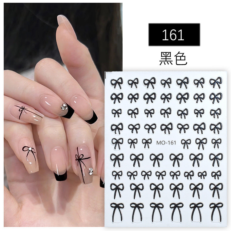 5D Minimalist Embossed Bow Nail Stickers (Black/White/Silver) - VaultDigital