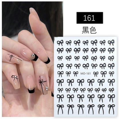 5D Minimalist Embossed Bow Nail Stickers (Black/White/Silver) - VaultDigital