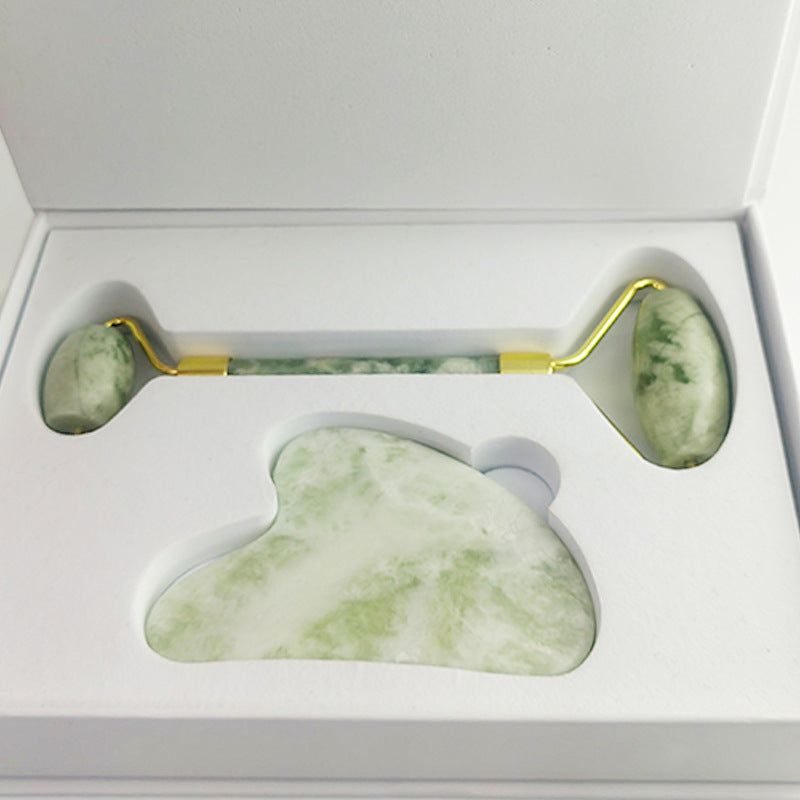 110g Xiu Yu White Jade Facial Roller Gua Sha Set - VaultDigital