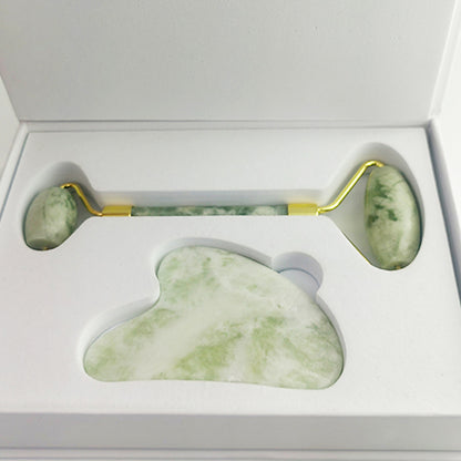110g Xiu Yu White Jade Facial Roller Gua Sha Set - VaultDigital