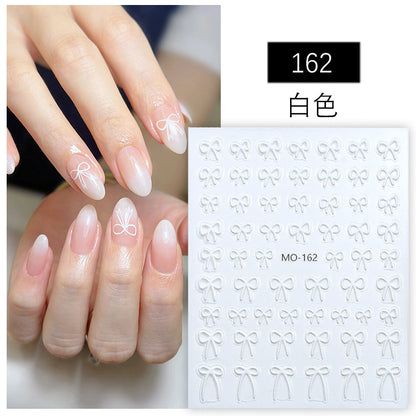 5D Minimalist Embossed Bow Nail Stickers (Black/White/Silver) - VaultDigital